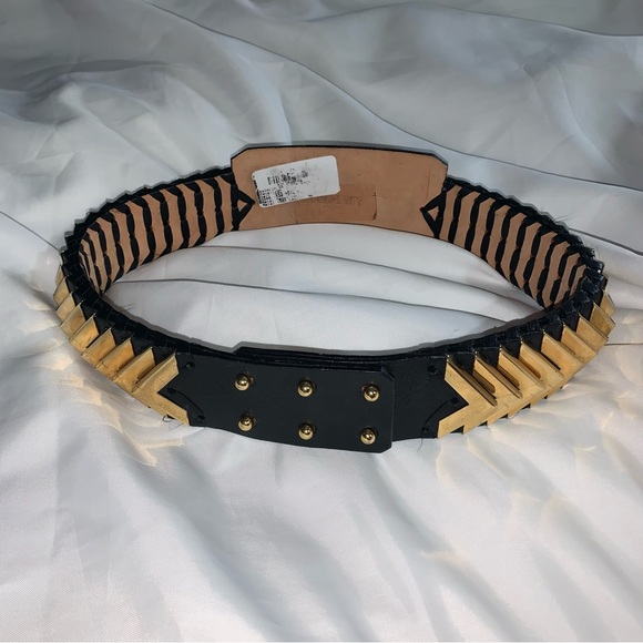 BALMAIN black leather BELT w/14k gold plate CHEVRON DARTS STATEMENT BUCKLE main image 13